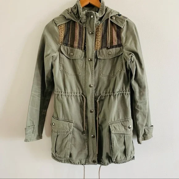 Triple 5 SOUL Y2K long green cargo zip military utility aztec boho 100% cotton - Picture 4 of 16